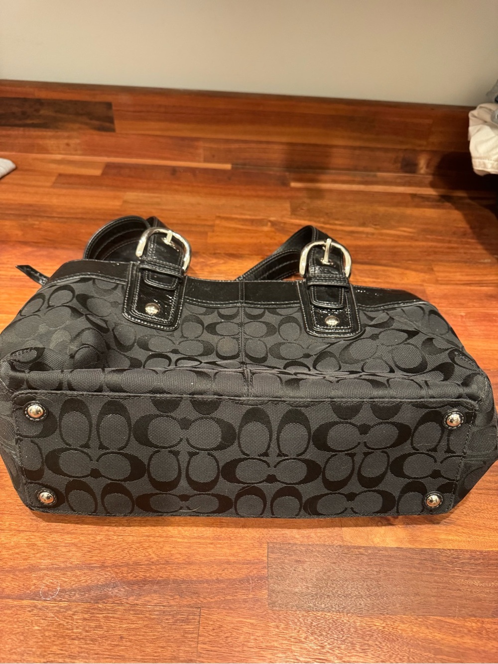 Coach Black Signature Canvas Shoulder Bag with Leather Trim - Picture 3 of 6
